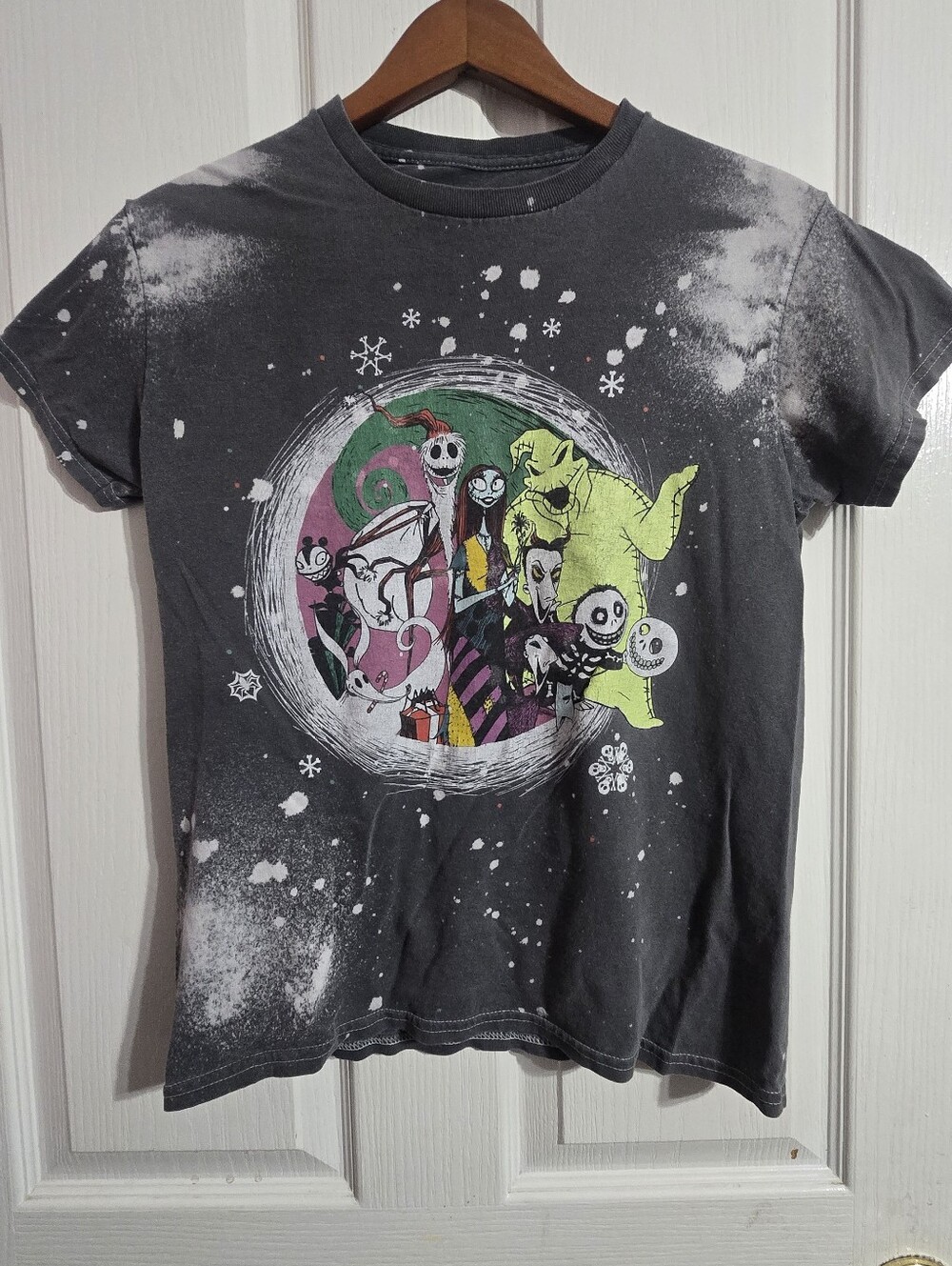 Disney Black Tee with Neon Green & Pink Halloween Characters